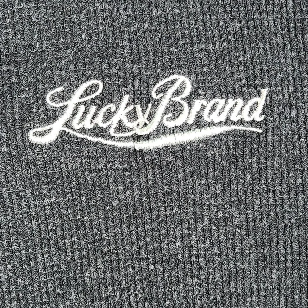 Lucky Brand Y2K Medium Charcoal Grey Waffle Knit Henley Long Sleeve Sleep Top